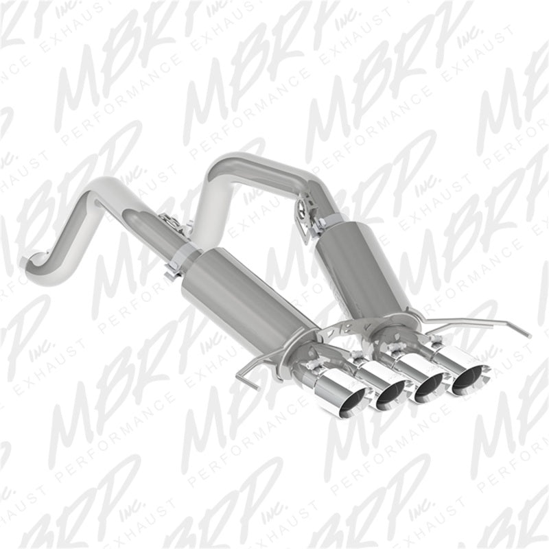 MBRP catback exhaust system for Chevy Corvette V8 6.2L, dual axle back with 4-inch quad dual wall tips, stainless steel T304.