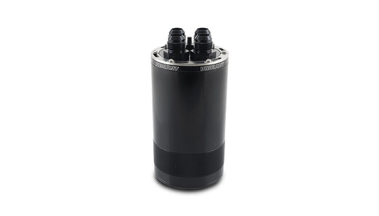 Vibrant medium 1.5L 4-port oil catch can assembly with black hoses and fittings for automotive engine ventilation system