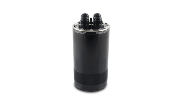 Vibrant medium 1.5L 4-port oil catch can assembly with black hoses and fittings for automotive engine ventilation system
