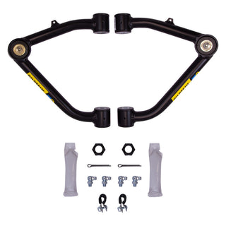 Bilstein front upper control arm kit for 2007-2016 Chevy Silverado 1500 and GMC Sierra 1500, showing metal control arms with bushings.