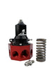 Aeromotive fuel pressure regulator with 30-120 PSI range, .500 valve, four AN-08 and AN-10 inlets, and AN-10 bypass in black finish.