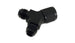 Vibrant aluminum -8AN female to dual -6AN male Y-adapter fitting, black with threaded ends for hydraulic or fuel line connections.