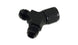 Vibrant aluminum -8AN female to dual -6AN male Y-adapter fitting, black with threaded ends for hydraulic or fuel line connections.