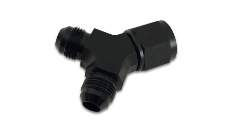 Vibrant aluminum -10AN female to dual -8AN male Y-adapter fitting for high-performance fluid connections.