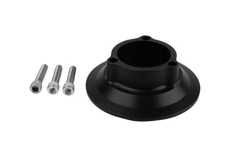 Aeromotive V-band mounting adapter for spur gear fittings, showing precision-machined metal fitting with V-band clamp for automotive use.