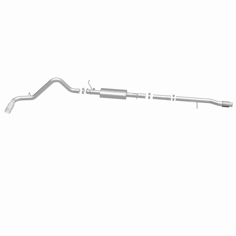 Magnaflow catback exhaust system for 2014 Chevy Silverado V8 5.3L, stainless steel, rear exit, single pipe, performance upgrade.