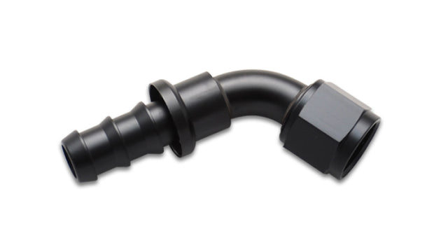 Vibrant 60-degree push-on hose end elbow fitting, -10AN size, for high-performance automotive or fluid transfer applications.