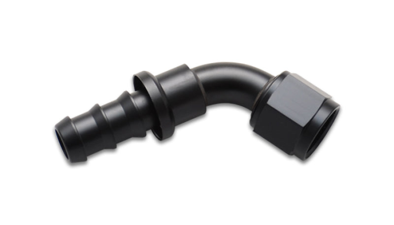 Vibrant 60-degree push-on hose end elbow fitting, -10AN size, for high-performance automotive or fluid transfer applications.