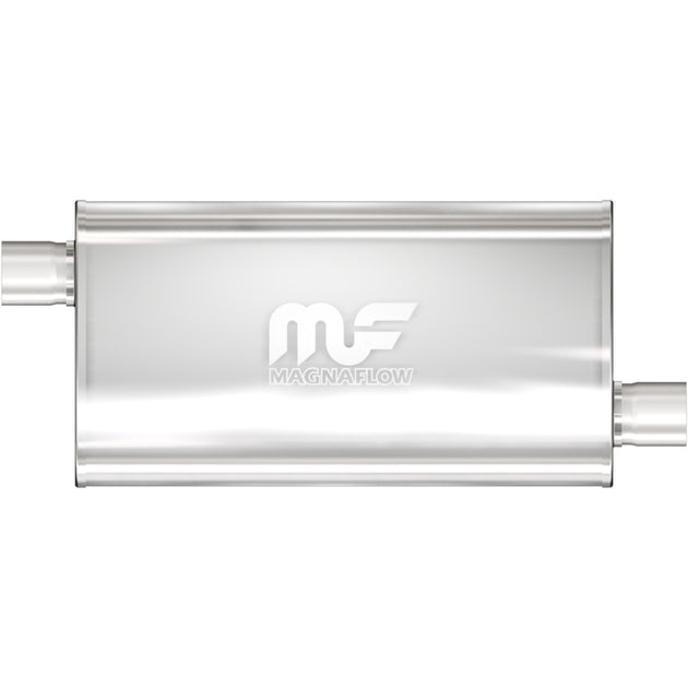 MagnaFlow Mag SS muffler with 22x5x11 inch dimensions and 3x3 inlet/outlet, stainless steel construction, installed on vehicle