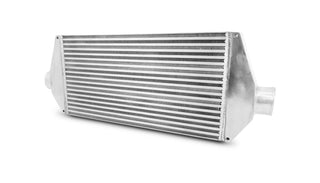 Vibrant air-to-air intercooler with end tanks, core size 25x12 inches, 3.5-inch thick, inlet and outlet ports for automotive use.