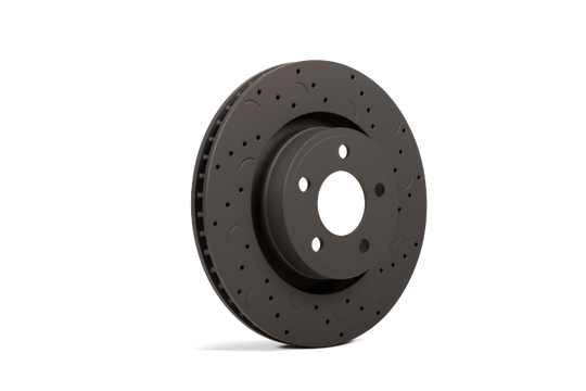 Hawk Performance drilled and slotted front brake rotors with Brembo calipers for Buick Regal 2012, high-performance brake upgrade.