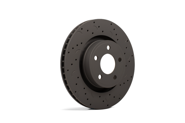 Hawk Performance drilled and slotted front brake rotors with Brembo calipers for Buick Regal 2012, high-performance brake upgrade.