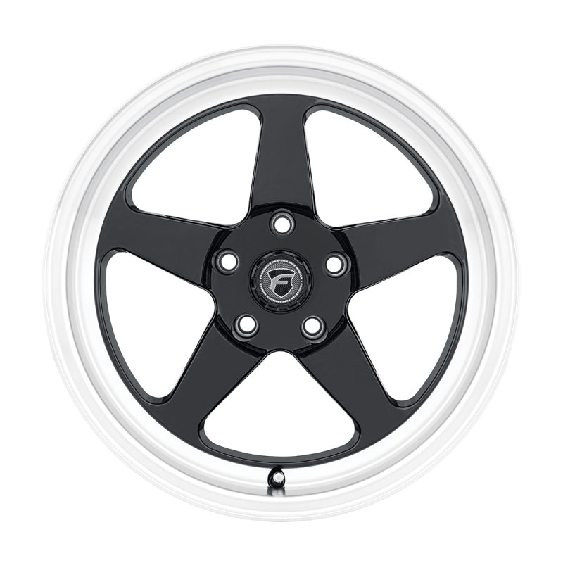 Forgestar D5 Drag 17x10 cast wheel in gloss black with 5x120 bolt pattern, ET45 offset, and 7.3-inch backspacing.