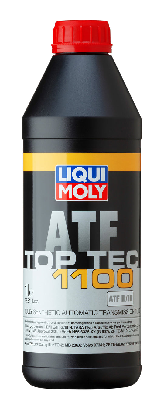 LIQUI MOLY Top Tec ATF 1100 1L gear oil bottle for automatic transmissions, with label visible on the container.