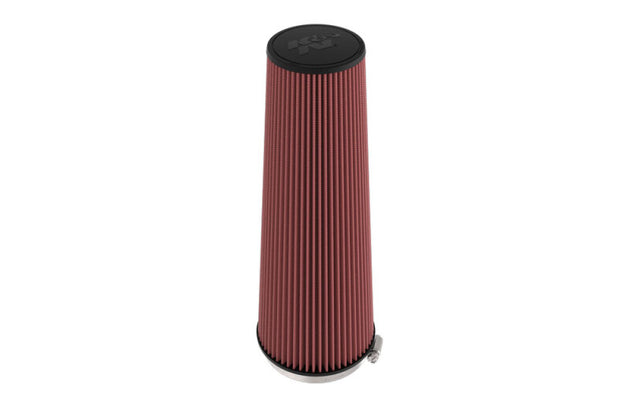 K&N Engineering universal clamp-on air filter with 7.5-inch diameter, 20-inch height, and 6-degree flange for drop-in air intake systems