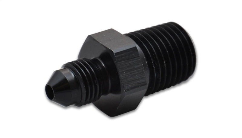 Vibrant aluminum -4AN to 1/8 inch NPT straight adapter fitting showing smooth metallic surface and precise threading.