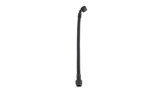 Vibrant 12-inch PTFE hose assembly with 10AN female fittings, straight and 45-degree angles, for high-performance automotive use.