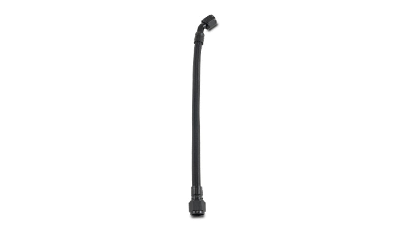 Vibrant 24-inch PTFE hose assembly with 8AN female fittings, straight and 45-degree angles, durable automotive fluid transfer hose