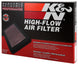 K&N Engineering custom oval air filter with black frame, 7.75-inch width, 14.625-inch length, and 2-inch height for drop-in replacement