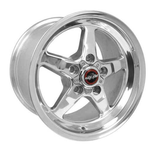 Race Star 92 Drag Star polished 15x10 inch cast wheel with 5x4.50 bolt pattern and 7.25 backspacing, direct drill design.