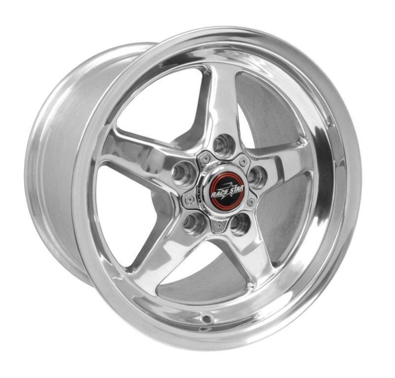 Race Star 92 Drag Star polished 15x10 inch cast wheel with 5x4.50 bolt pattern and 7.25 backspacing, direct drill design.