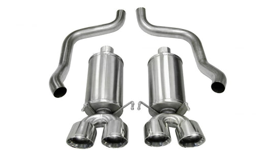 Polished CORSA Performance axle-back exhaust for 2005-2007 Chevrolet Corvette C6 6.0L V8, showing the shiny metal tips and exhaust pipes.