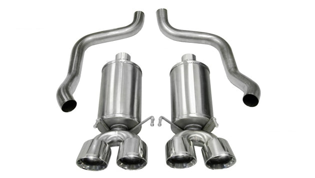 Polished CORSA Performance axle-back exhaust for 2005-2007 Chevrolet Corvette C6 6.0L V8, showing the shiny metal tips and exhaust pipes.