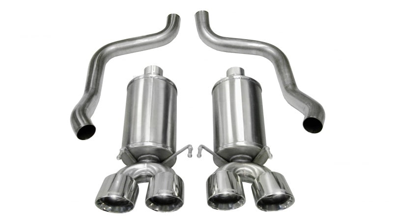 Polished CORSA Performance axle-back exhaust for 2005-2007 Chevrolet Corvette C6 6.0L V8, showing the shiny metal tips and exhaust pipes.
