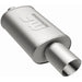 MagnaFlow stainless steel muffler with tip, 14x5x8 inches, featuring dual inlet and outlet pipes for car exhaust system.