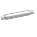 MagnaFlow muffler with 3.5-inch diameter and 18-inch length, featuring dual 2.25-inch inlet and outlet pipes, for vehicle exhaust systems.