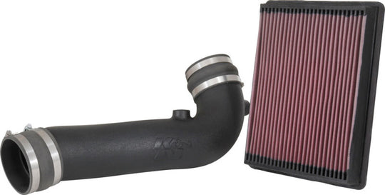 K&N Engineering cold air intake kit for 2017-2019 Chevrolet Silverado V8 5.3L engine, showing the intake hoses and filter components.