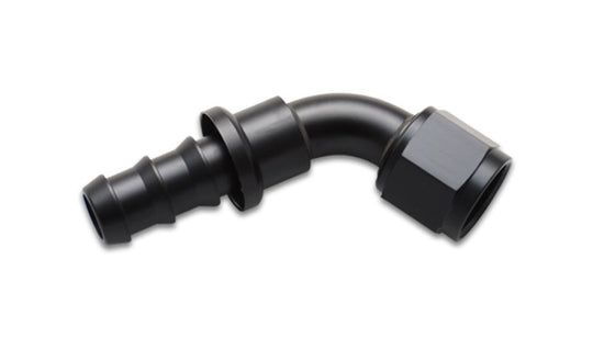 Vibrant 60-degree push-on hose end elbow fitting, -12AN size, made of durable metal for automotive or fluid transfer applications.