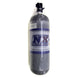 Nitrous Express composite nitrous bottle with Lightning 500 valve, 6.79 inches diameter and 23.25 inches tall, for automotive use.