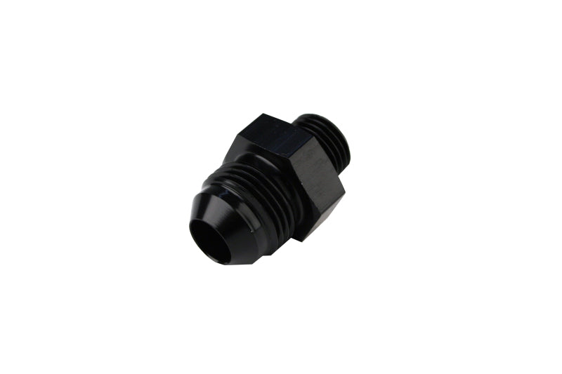 Aeromotive AN-6 to AN-8 flare union fitting for automotive fuel and oil lines, showing the metal fittings and threading.