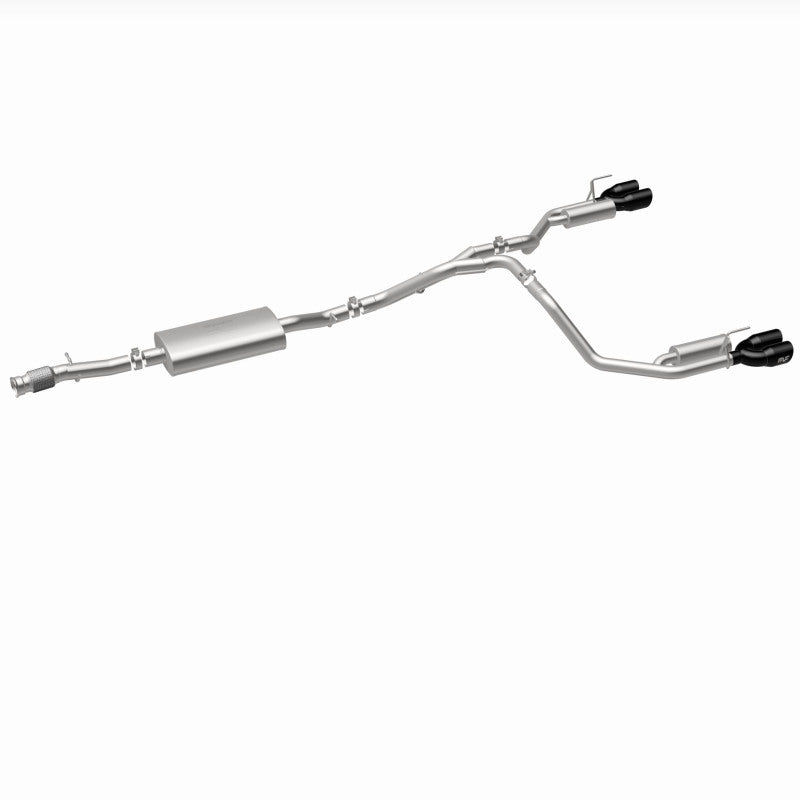 Magnaflow cat-back performance exhaust system for 2021 GMC Yukon V8 6.2L Street Series, showing polished stainless steel pipes and mufflers.