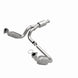MagnaFlow catalytic converter direct fit for Chevy Avalanche 5.3L engine, showing the metal converter with inlet and outlet pipes.