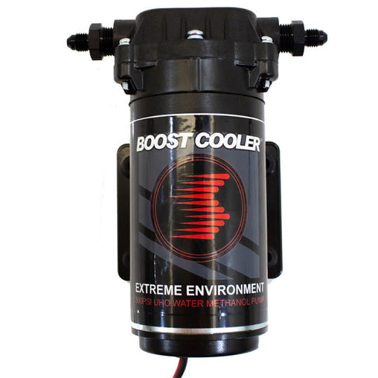 Snow Performance Extreme Environment 300psi UHO water pump with braided line for injection systems, durable and high-performance.