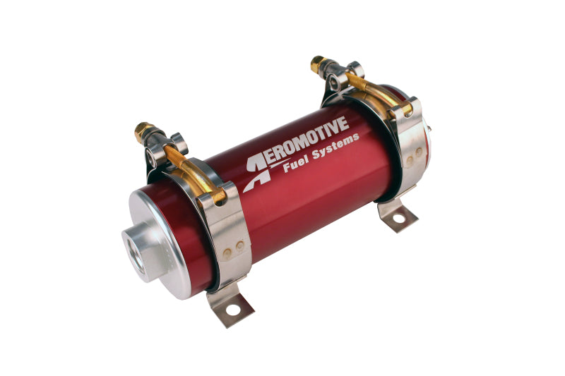 Aeromotive 700 HP EFI fuel pump in red, high-performance automotive fuel pump for fuel system upgrades.