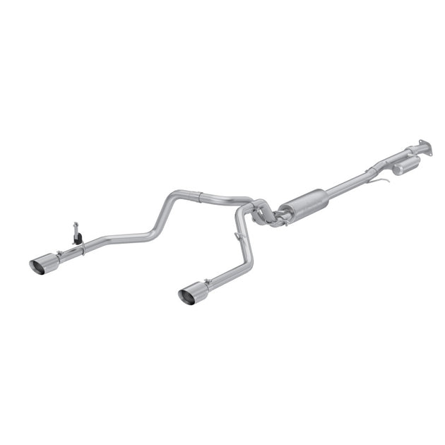 MBRP T304 SS 3-inch Armor Pro Cat-Back Exhaust installed on 2019+ Chevrolet Silverado and GMC Sierra 1500 pickup trucks.
