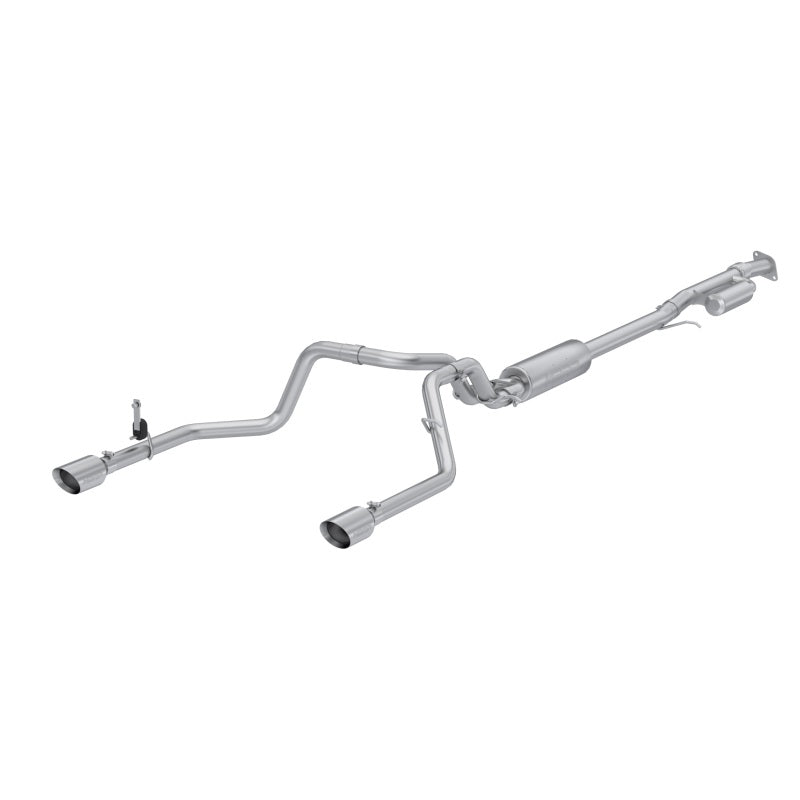 MBRP T304 SS 3-inch Armor Pro Cat-Back Exhaust installed on 2019+ Chevrolet Silverado and GMC Sierra 1500 pickup trucks.