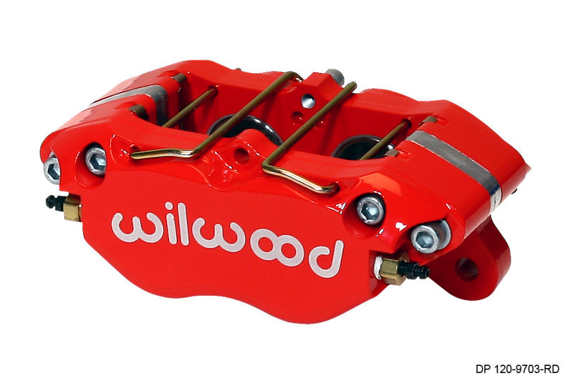 Wilwood Dynapro 5.25-inch red brake caliper with 1.38-inch pistons and .81-inch disc for performance vehicle braking.