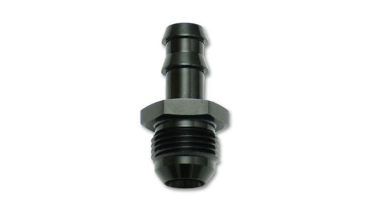Vibrant aluminum -6 AN to 3/8 inch barb straight fitting for automotive fluid connections, showing shiny metal finish and threaded ends.