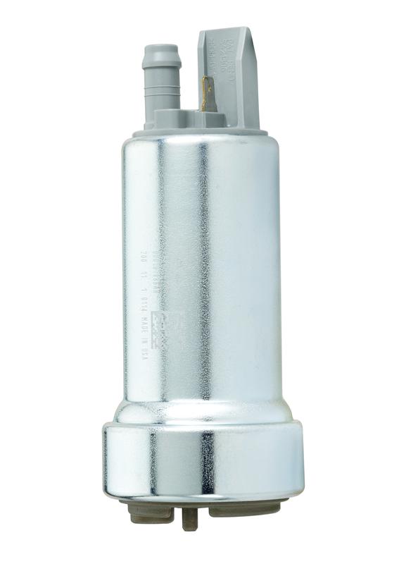 Walbro universal 400lph in-tank fuel pump for gasoline vehicles, showing the compact pump with electrical connectors.