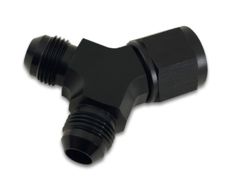 Vibrant aluminum -12AN female to dual -10AN male Y-adapter fitting for automotive fluid connections.