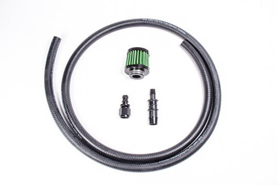 Radium Engineering 8AN Fuel Cell Vent Kit with fuel lines, featuring durable fittings and hoses for automotive fuel system ventilation.