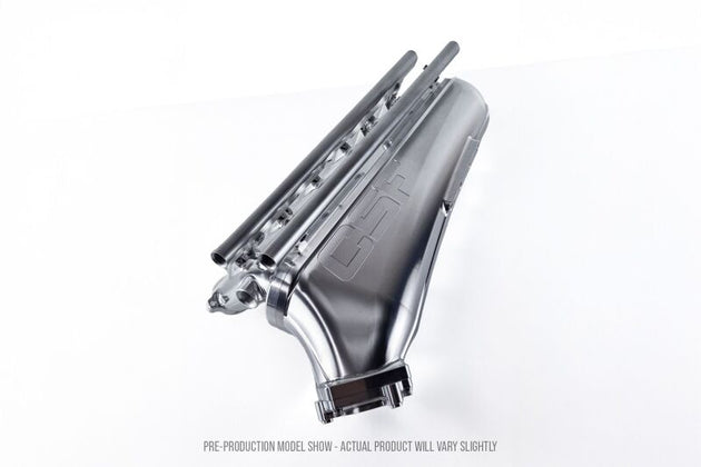 CSF S58 No Limit Billet Air-To-Air Competition Intercooler manifold with polished finish for enhanced cooling performance.