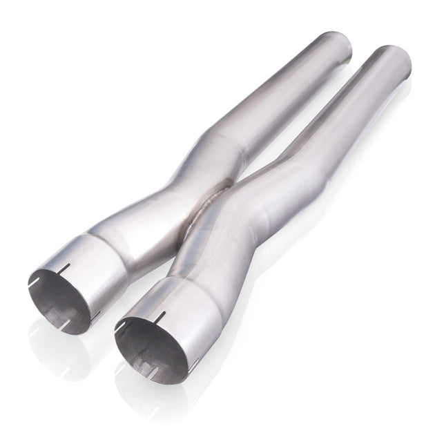 Stainless Works 3-inch X-Pipe with 4.125-inch center-to-center, featuring 3-inch ID expanded inlets, for connecting exhaust pipes.