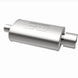 MagnaFlow stainless steel muffler with tip, 14x5x8 inches, features 2.25/4 inch inlet and outlet for automotive exhaust systems.