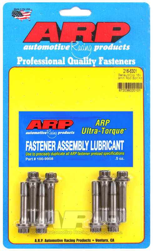 ARP Renault Clio 16V M9 rod bolt kit showing metal bolts and hardware for engine assembly.