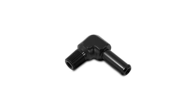 Vibrant 3/8 NPT to 3/8 Barb 90 degree fitting showing metal fitting with angled design for plumbing or air hose connections.